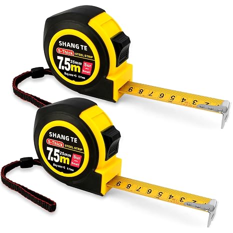 2 Pack Tape Measures(25 FT) Easy to Read Digital Retractable Steel Measuring Tapes 25 FT Heavy Duty Meter Tape Measure with Fractions Home Carpenter Craftsman Lineman Measure Tools Cinta Metrica