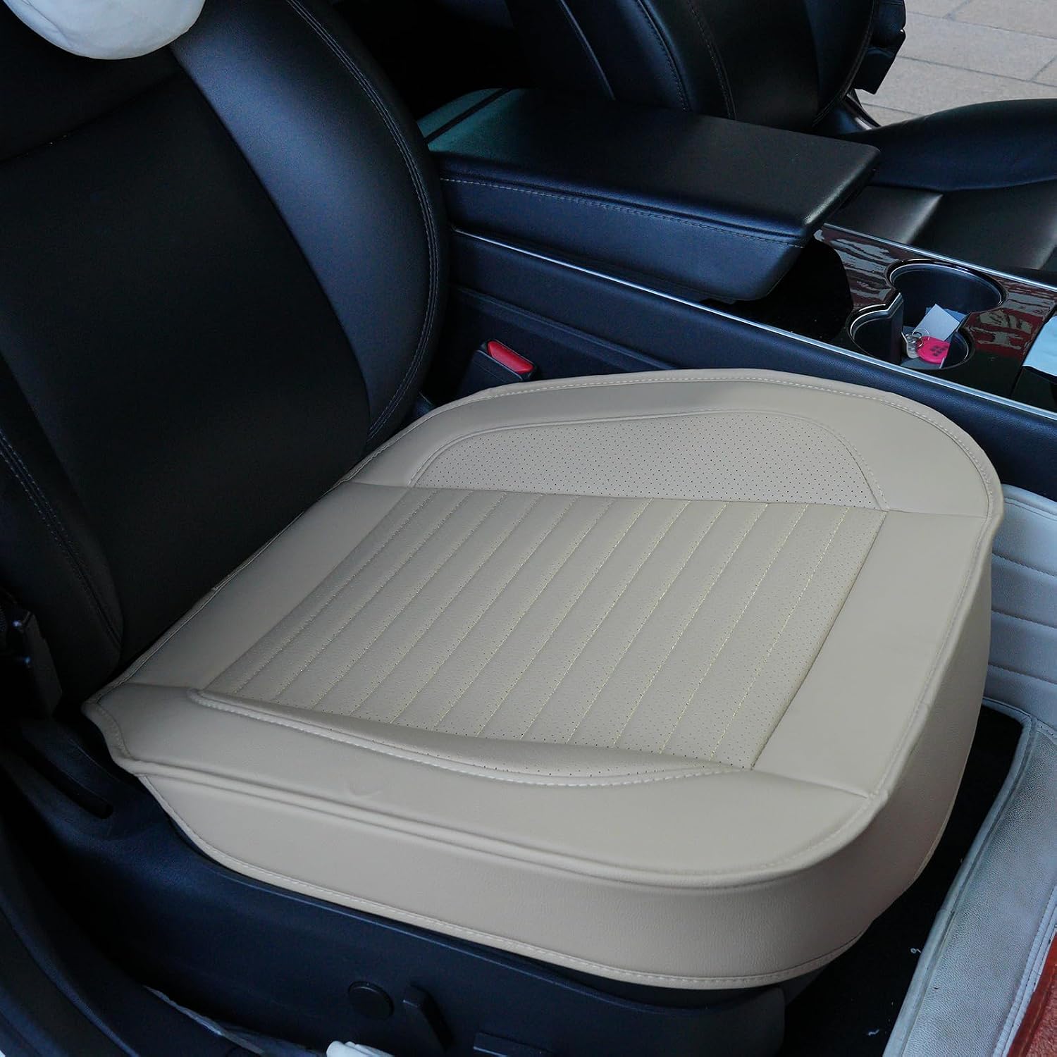 Banklif【Just 1 Piece Luxury Faux Leather Car Seat Cover Front Bottom Seat Cushion Cover, Anti-Slip and Wrap Around The Bottom, Fits 95% of VehiclesBeige5【Just 1 Piece