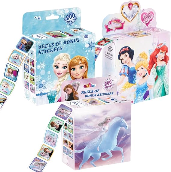 600 Pcs Roll Kids Sticker, 3 Pack in 30 Designs,1-1/2 Inch Self Adhesive Label Cartoon Stickers for Kids Teacher