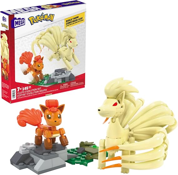 Mega Pokemon Evolution of Vulpix 2 Figures (Vulpix and Ninetals) 145 Building Blocks, Toy +7 Years (Mattel HTH79)