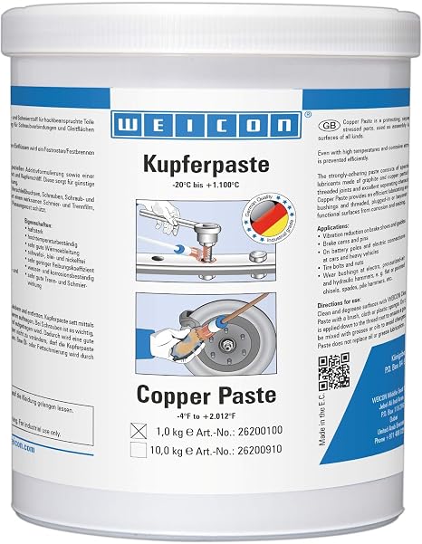 WEICON Copper Paste High-Temperature Anti-Seize Lubricant and Assembly Compound Protection and Release Agent for Screws, Joints and Sliding Parts 35oz 1kg