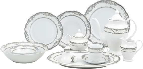Lorenzo Import Victoria 57-Piece Wavy Porcelain Dinnerware Set
