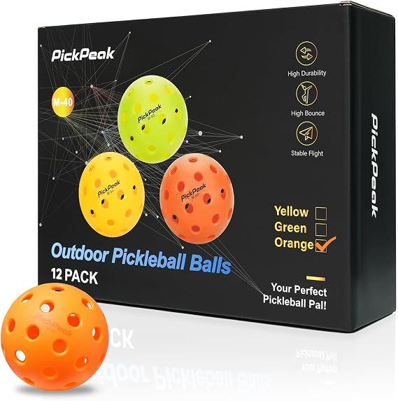 Outdoor Pickleball Balls, 4 Pack| 12 Pack 40 Holes Premium Pickle Balls 2024 Quiet Pickleballs for All Levels Sport Durable and High Visibility Ball Usapa Standard