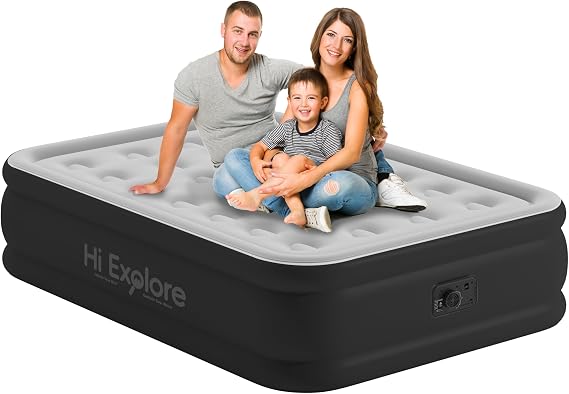 Air Mattress Full with Built in Pump Raised, with Comfortable Plush, Inflatable Blow Up Mattress, Portable Airbed for Home, Guests, Camping(Grey, 18 Height)