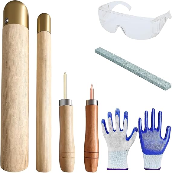 Flint Knapping Kit with Copper Hammer - Complete Obsidian Crafting Tools Set for Beginners Includes 2 Copper Boppers, 2 Pressure Flakers, Safety Gloves, Goggles & Talc | Outdoor Flint Grinding Tools