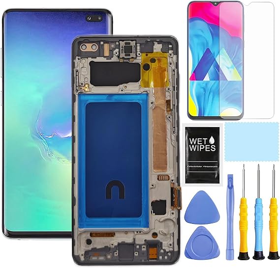 for Samsung S10 Plus Screen Replacement with Frame for Samsung Galaxy s10+ G975f G975u G975w LCD Display Touch Screen digitizer Assembly 6.4" Black (Fingerprint Recognition is not Supported)