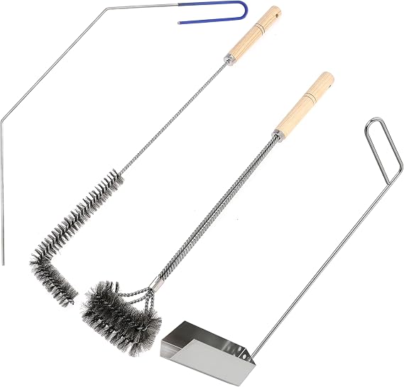 4 Pcs Fryer Cleaning Tools, L Shaped Stainless Steel Bristles Fryer Deep Cleaning Brush, Deep Fryer Crumb Scoop, Fryer Deep Cleanout Rod, Long Handle Fryer Basket Brush for Restaurant Air Fryer