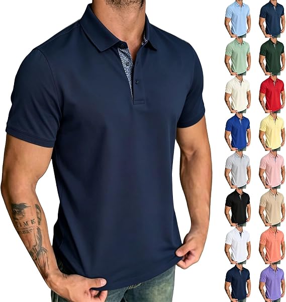 Mens Short Sleeve Polo Shirts Slim Fit Summer Golf Athletic T Shirts Casual Stylish Collar Business Work Dress Shirt