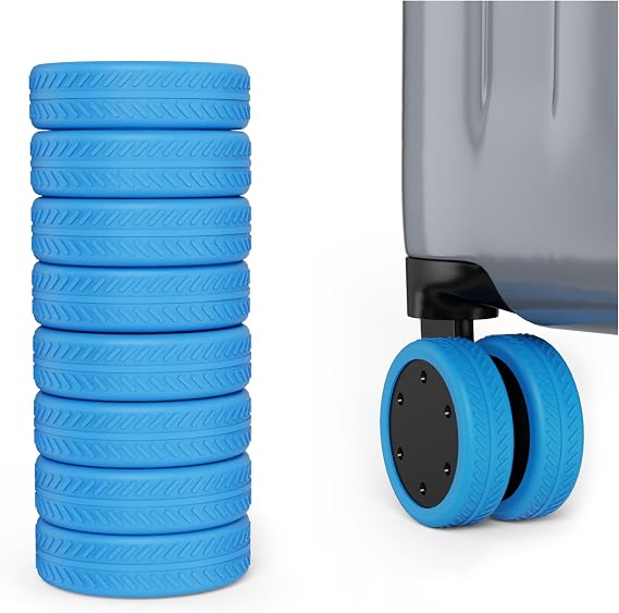 AWINNER 8 Pack Luggage Wheels Covers,Silicone Luggage Wheel Protector Covers for most 8 Spinner Wheel Suitcases or Office Chair Caster,Durable,Mute and Shock Absorption (Blue)