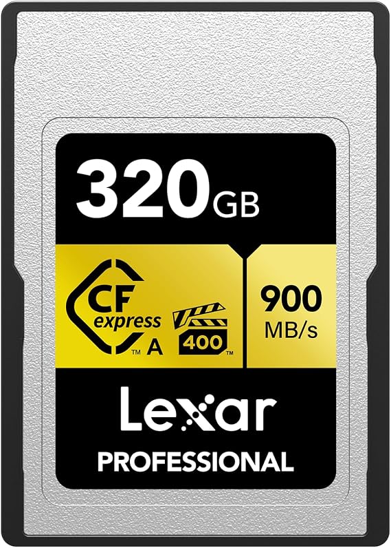 Lexar 320GB Professional CFexpress Type A GOLD Series Memory Card, Up to 900MB/s Read, Cinema-quality 8K Video, Rated VPG 400 (LCAGOLD320G-RNENG) | Up to 900MB/s read, 8K video