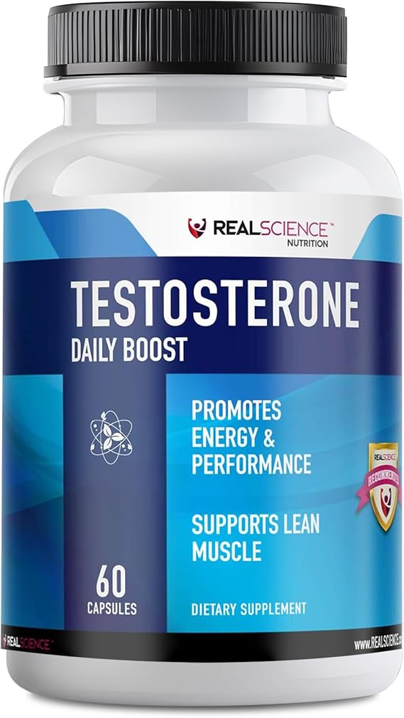 Real Science Nutrition Testosterone Daily Boost - Testosterone Booster for Men for Energy, Performance & Lean Muscle Support - 9-Ingredient Formula with Tribulus, Zinc & Magnesium, Made in USA, 60Caps