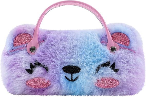 Cute Plush Glasses Case with Handle Cartoon Animal Fuzzy Eyeglass Case