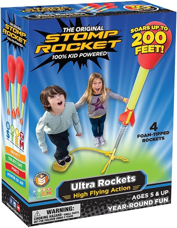Stomp Rocket Ultra, High-Flying Rocket Launcher for Kids, 4 Rockets