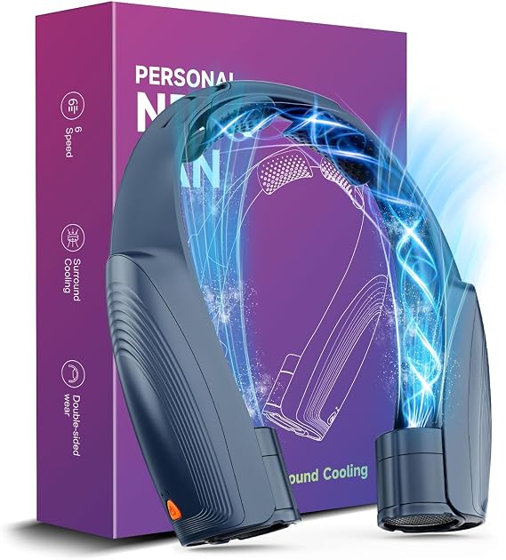 8000mAh Portable Neck Fan with 6 Powerful Speeds, 20H Runtime Cooling Fan