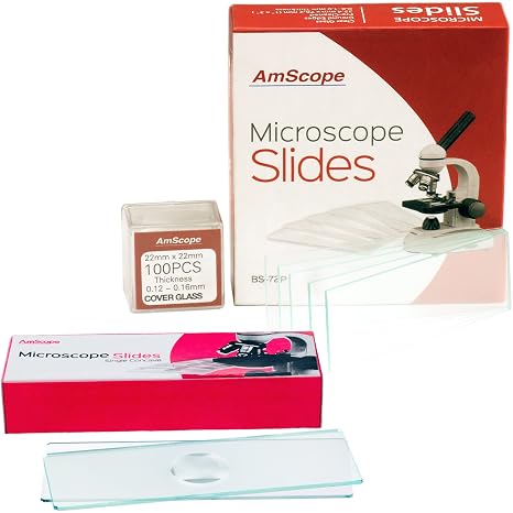 AmScope 72 Blank Microscope Slides, 12 Concave Slides, 100 Coverslips