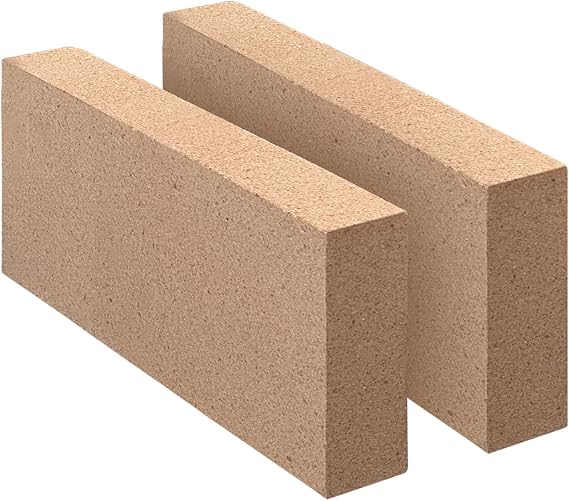 Fire Bricks, Woodstove Firebricks, Size 9 x 4-1/2 x 1-1/4, 2-Pack, Insulating Fire Bricks, 1.25" Thick Clay Firebricks Replacement for Wood Stoves, Fireplaces, Fire Pit, Kiln, Pizza Oven