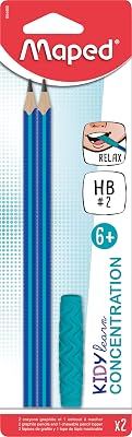 Maped - Kidy Learn Concentration Graphite Pencils with Relaxing & De-Stressing ChewBite Topper - Ideal for School and Homework
