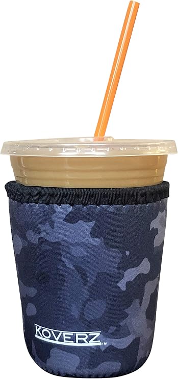 Iced Coffee Sleeve, Insulated Neoprene Cup Sleeve, Fits a 16 Oz. Coffee Cup, Washable and Reusable, Iced Coffee Accessories, Small Black Camo