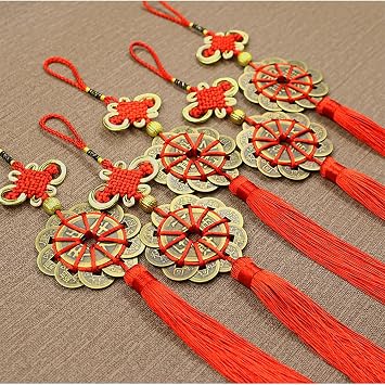 2Pcs Chinese Feng Shui Lucky Coins Brass Money Coins with Red Enless Knot Decoration for Longevity Travel Safely Wealth Success Luck Chinese New Year Emperor Money Home Office Decorations