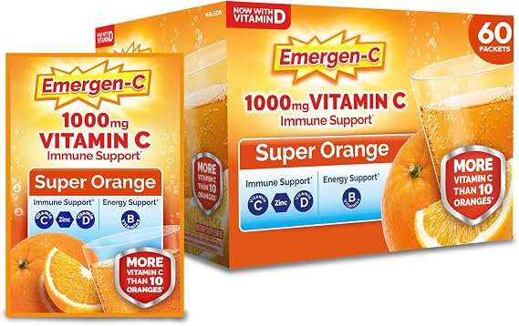 Emergen-C Vitamin C 1000mg Immune Support Powder, Orange, 60 Packets