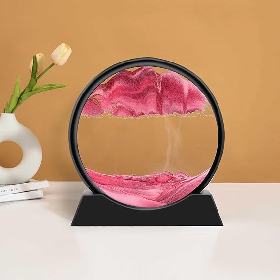 Moving Sand Art Picture - 3D Dynamic Sands Art Round Glass Deep Sea Sandscape, (with Syringes) Natural Sand Painting Artistic Sandscape for Office Desktop Home Decor