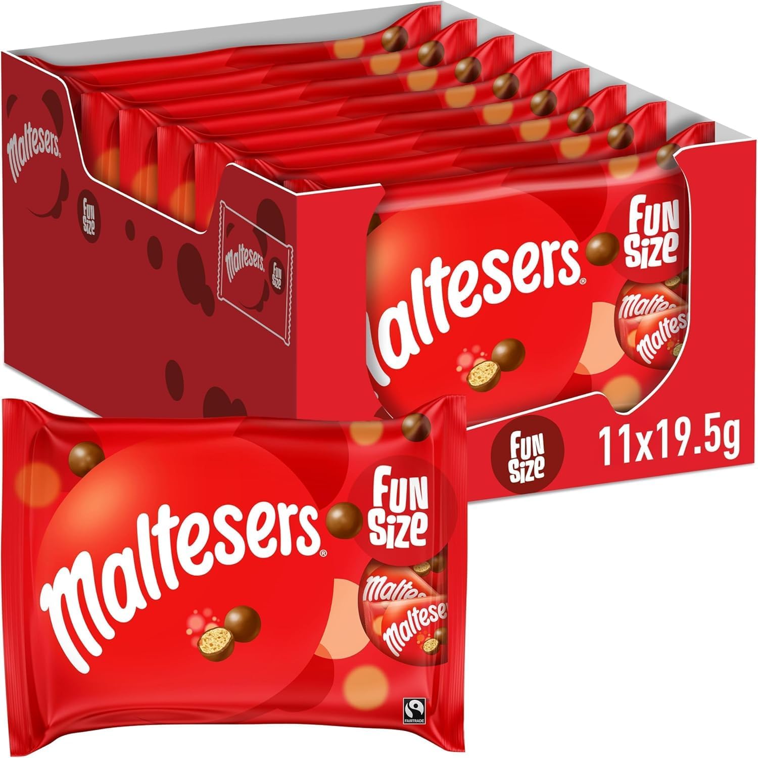 Maltesers Milk Chocolate & Honeycomb Fun Size Multipack, 11 x 19.5g - Chocolate, Sweets & Candy Treats - Chocolate Sharing Snacks For Party Bags, Travel & Work Breaks