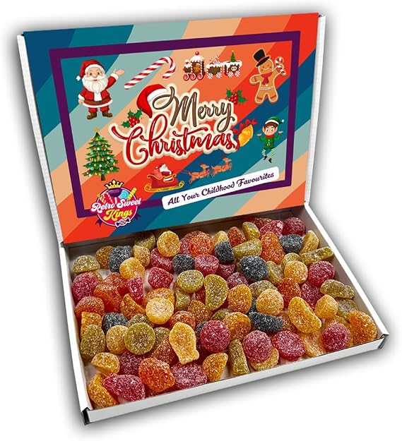 Fruit Pastilles Merry Christmas Sweets Gift Box Hamper (RETRO CHRISTMAS FRONT)