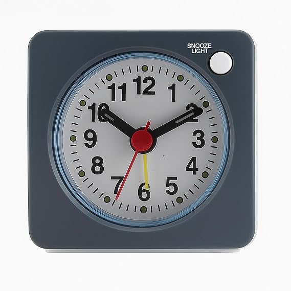 Silent Travel Alarm Clock - Non-Ticking Mini Analog Clock with Snooze & Nightlight - Large Display for Heavy Sleepers - Ideal for Bedside & Travel