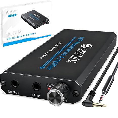 eSynic Portable Bass Boost Style Headphone Amplifier 16-300 | 3.5MM Audio Jack-Aluminum Alloy Case-Work with in-ear Headphone-12 Hours of Battery Life-for Phone/Laptop/Gaming Consoles/Car