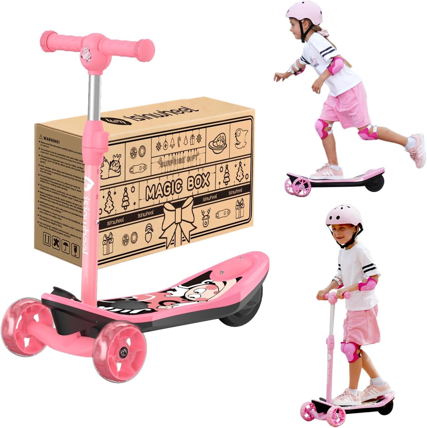 isinwheel 2-in-1 Electric Scooter for Kids Ages 3-12, 3 Wheel Electric Scooter with 2 Speeds, Surprise Gifts for Kids with Flashing LED Lights
