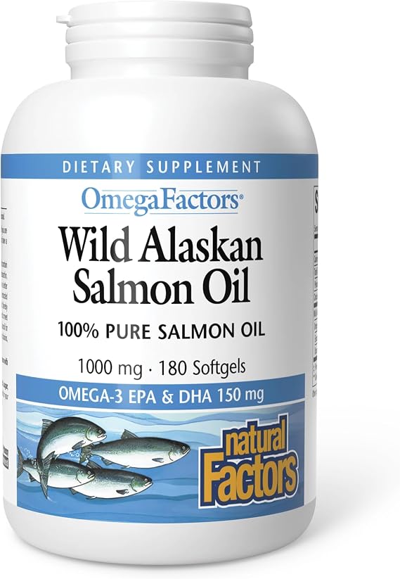 Natural Factors Wild Alaskan Salmon Oil 1,000 mg with Omega-3, 180 Softgels