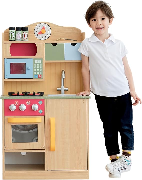 Teamson Kids Little Chef Florence Classic Play Kitchen, Tan/Brown | Oven, Stove, Microwave, Sink, TD-11708A-AMZ