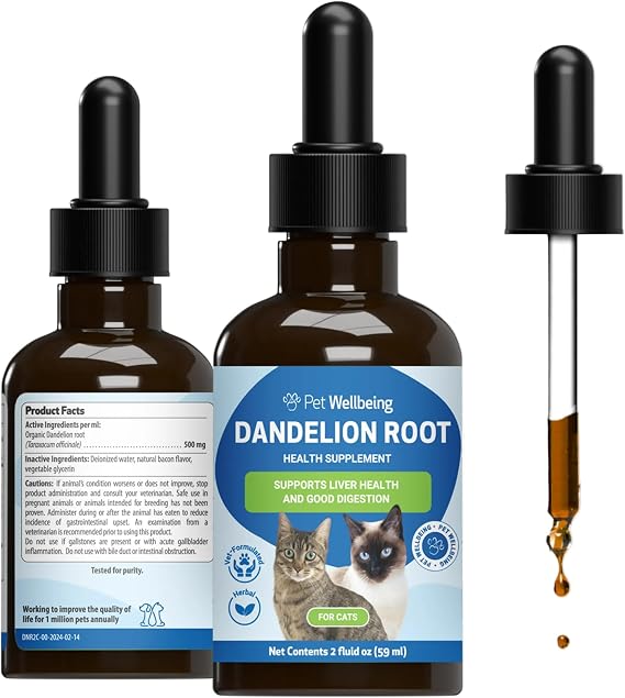 Pet Wellbeing Dandelion Root for Cats - Liver & Digestive Health, 2 oz | Vet-Formulated & NASC Certified Liquid Supplement with Organic Dandelion Root for Liver, Microbiome, Digestive & Heart Health