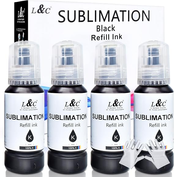 L&C Black Sublimation Ink Autofill Refill for EcoTank Printers ET 2800 ET 2803 ET 2720 ET2760 ET2850 ET5800 ST-2000 ST-3000 ST-4000 ST-C4100 Printers