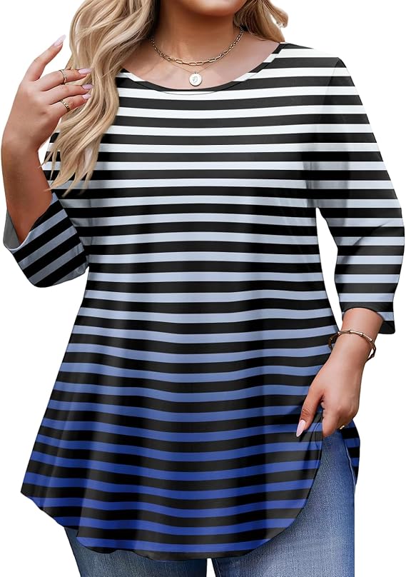 Plus Size Tops for Womens 3/4 Sleeve Tunic Tees Casual Loose Fit Swing Fall Winter T Shirts Blouse Basic Shirts