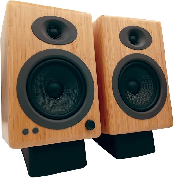 Audioengine A5 Bamboo 150W Bluetooth Bookshelf Speakers and DS2 Stands with Remote
