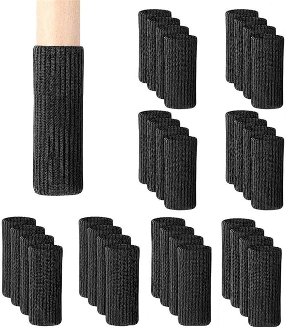 Ulalaza 32Pcs Chair Leg Floor Protectors Knitted Furniture Feet Non-Slip Wear-Resistant Noise-Reducing Chair Covers Caps Set (Style 2-Black)