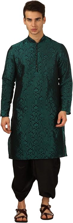 Royal Kurta Mens Art Silk Dhoti Kurta Set (Green)