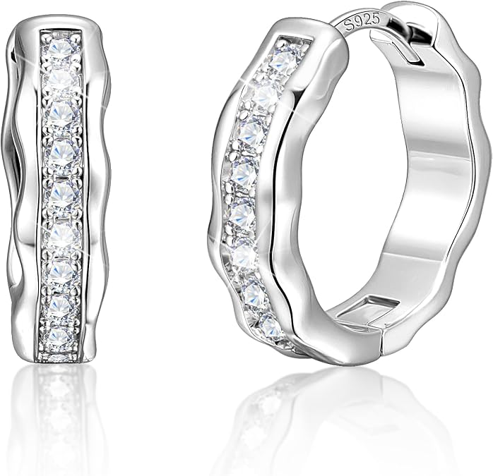 ALEXCRAFT Silver CZ Hoop Earrings Small Chunky Huggie Earrings for Women