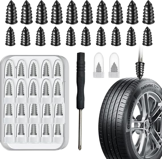40 PCS Tire Repair Rubber Nails Kit with 2 Sizes, Tire Repair Kit Fast Self-Service Tire Repair Tools, Screw in Tire Repair Plugs with Box and Screwdriver, Tire Plugs Kit