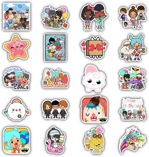 20 Pcs Stickers Packs Toca Vinyl Boca Aesthetic Decal Colorful Sticker Waterproof for Water Bottle Laptop Computer Luggage Phone Car Skateboard Bumper, 8.5'' x 11''