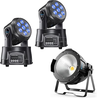 2 Pcs 7x8W RGBW Moving Head Lights and 100W Warm & Cold White Spot Lights COB Stage Lighting for Stage Show