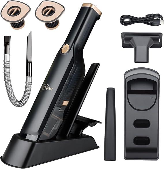 Cordless Handheld Vacuum, 15KPa Car Vacuum, Hose, Dock, 2 Filters