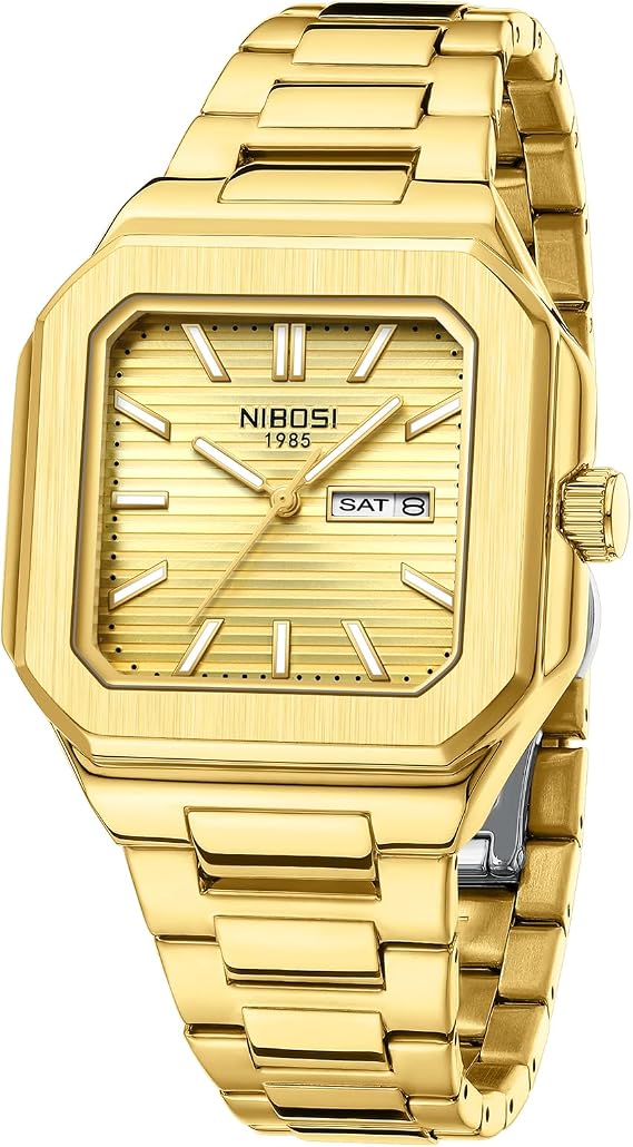 NIBOSI Armbanduhr Herren Analog Quarz für Männer Quadratisch Datum
