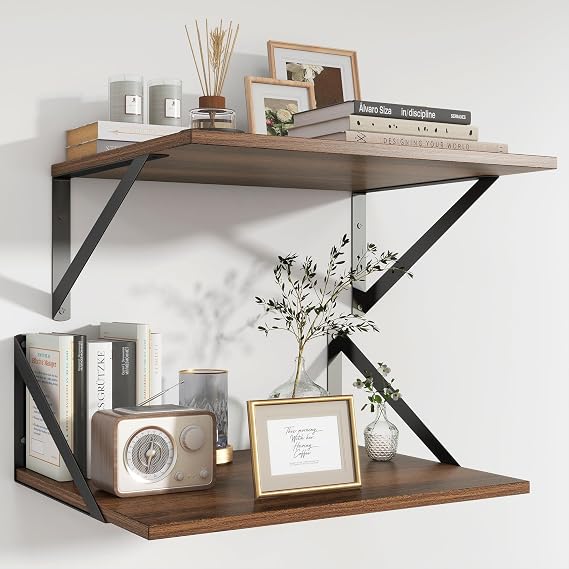Feihorrm Shelves for Wall Set of 2, Walnut Shelves, 40 x 30 cm