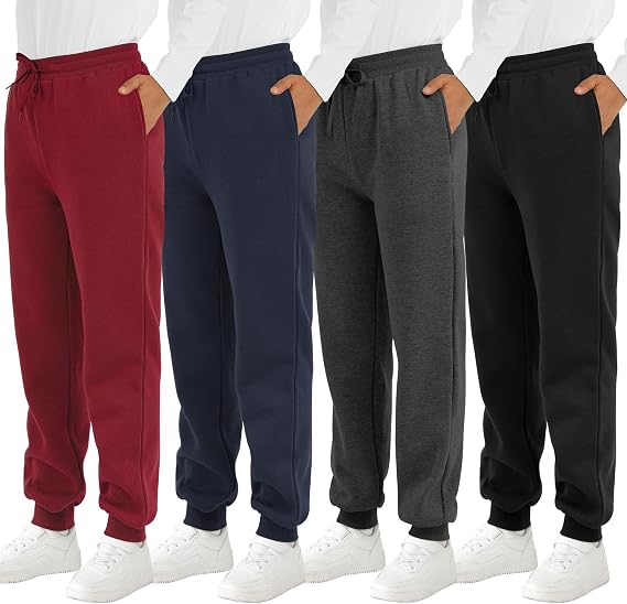 Resinta 4 Pack Boys' Fleece Sweatpants Kids Athletic Jogger Pants with Pockets Drawstring