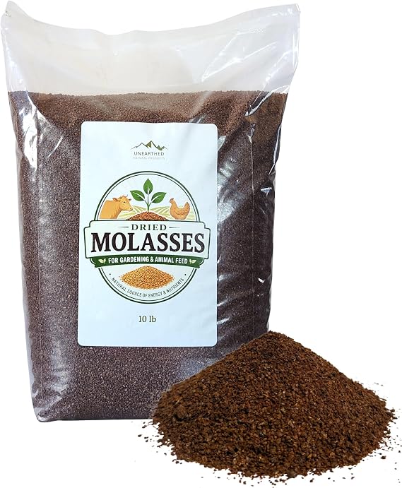 Unearthed All-Natural Dried Molasses Feed-Grade Energy & Binder for Livestock, Poultry & Soil Conditioner 10 lb Portable Bag USA-Sourced, Premium Livestock Supplement