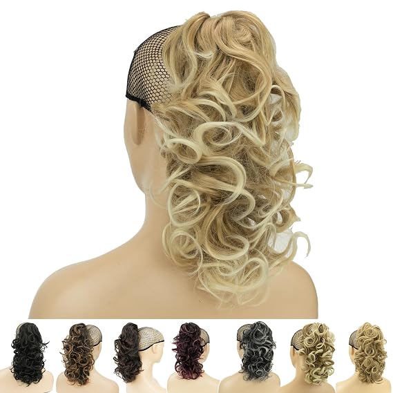 IMISSU Messy Curly Hair Short Claw Ponytail Hair Extensions Pony Tail Clip in Hairpieces (Beach Blonde)