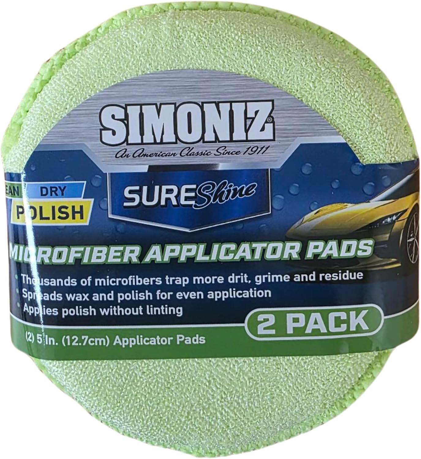 Simoniz - Sure Shine - 2pk Applicator Pads - Car Wax & Polish Foam Pads for Auto Detailing - Soft Non-Abrasive Applicators - Reusable for Wax, Polish, Protectants - Scratch-Free, Clear Coat Safe