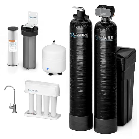 Aquasure Signature Elite 48,000 Grains Whole House Water Treatment System with Automatic Fine Mesh Resin Softener, Conditioner and 75 GPD Reverse Osmosis Filtration | Removes Iron, for 3-4 bathrooms